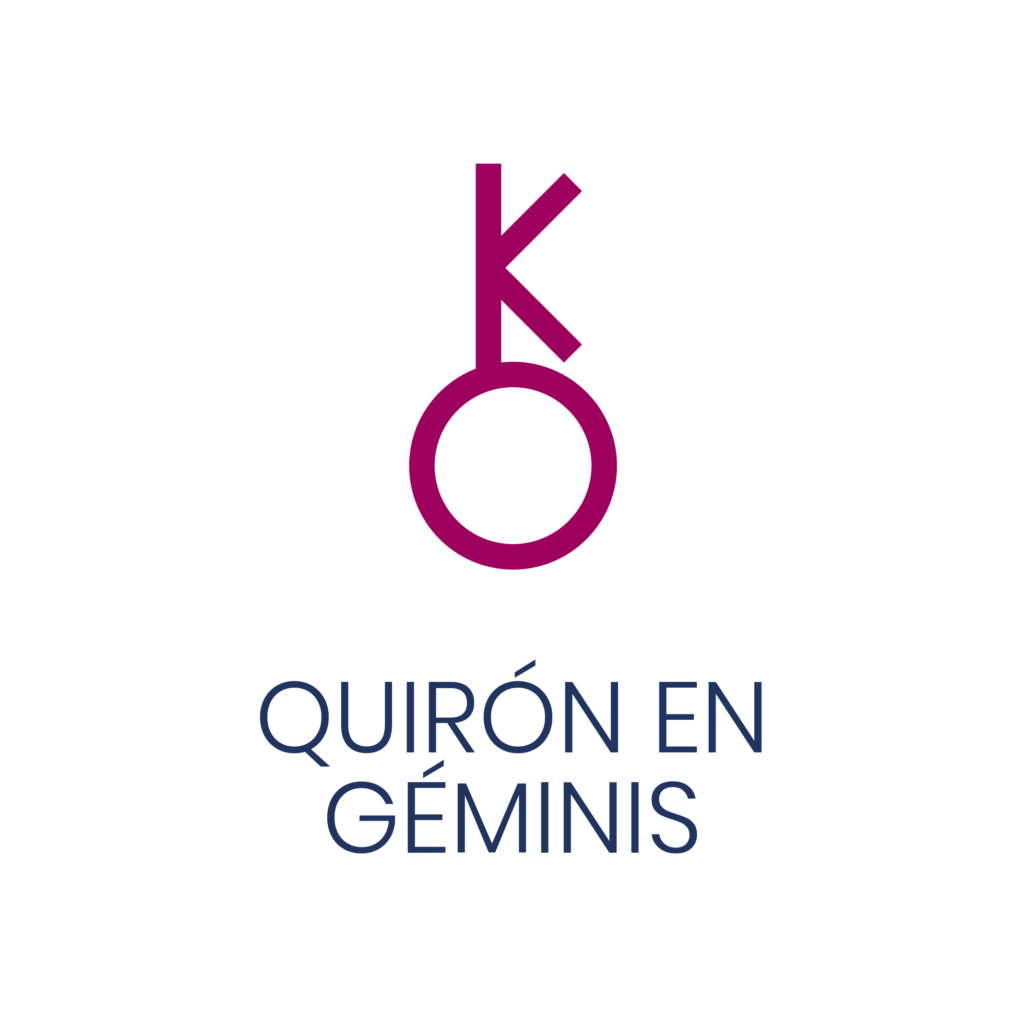 Logo de Quirón en Géminis para un artículo de Vivir En Astrológico.